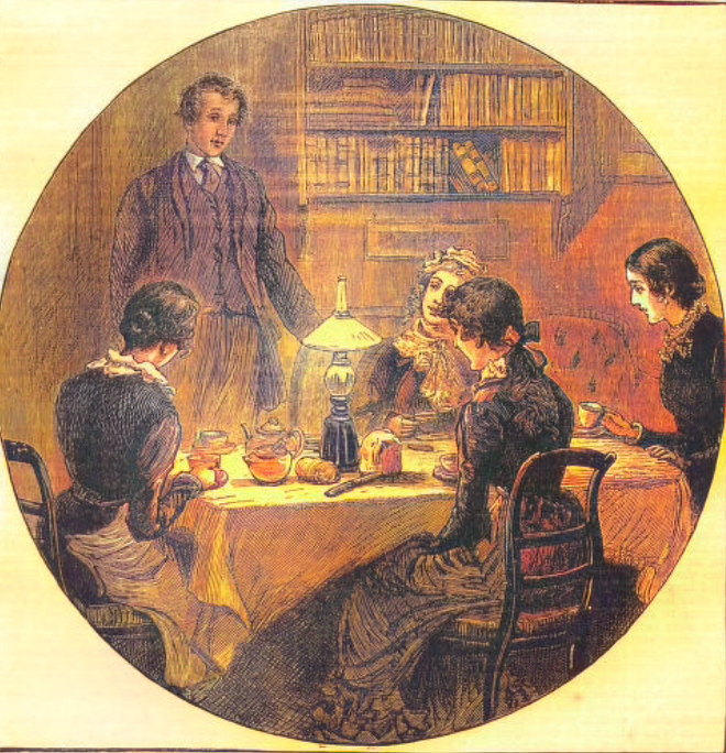 four ladies drinking tea around a table